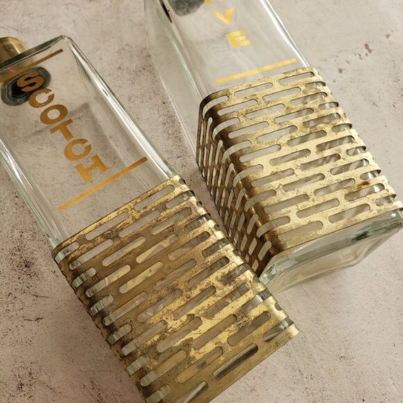 Vintage Midcentury Modern Bohemian Bar Decor Glass Containers Bottles Scotch Rye - Picture 5 of 10
